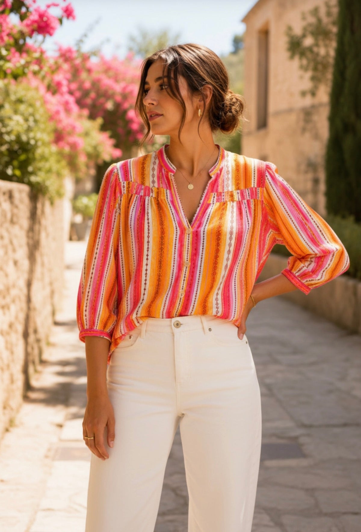 Blouse rayée rose et orange LOUNAE