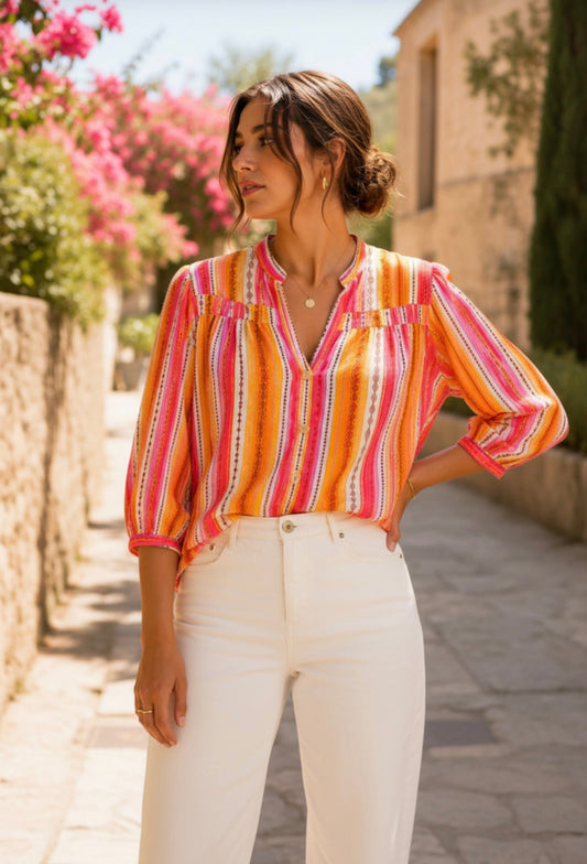 Blouse rayée rose et orange LOUNAE