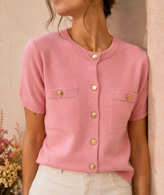 Cardigan manches courtes rose - Kilky