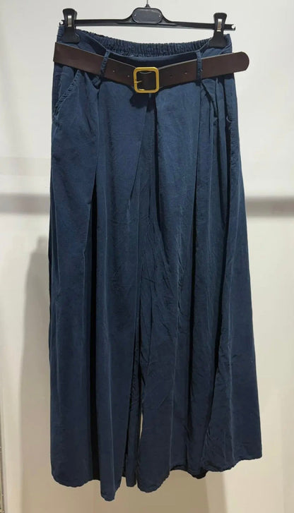 Pantalon Palazzo Bleu Marine effet velours LOUNAE