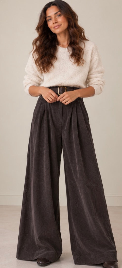 Pantalon Palazzo Chocolat velours LOUNAE