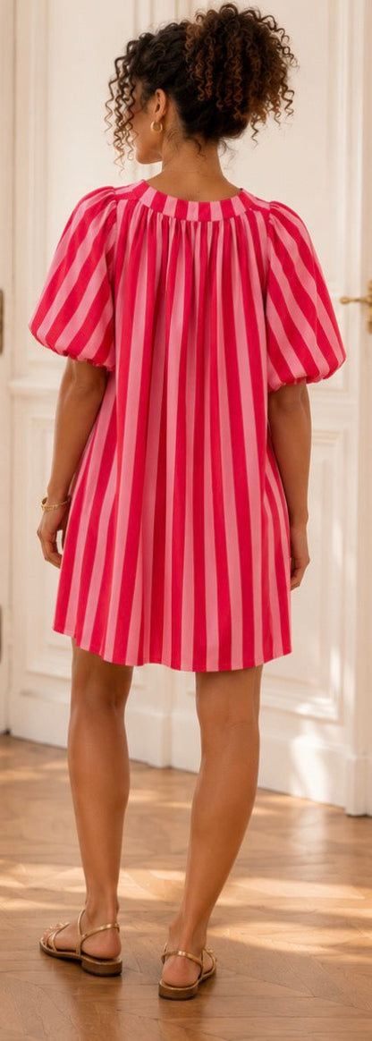 Robe rayée manches ballon LOUNAE