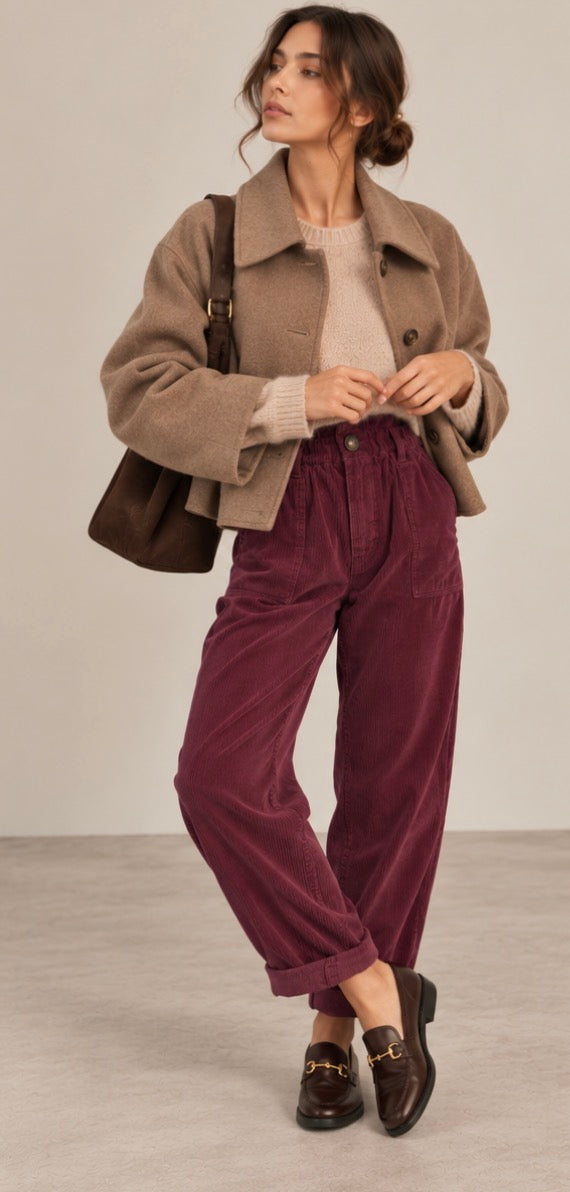 Pantalon Ample Bordeaux Velours Côtelé LOUNAE