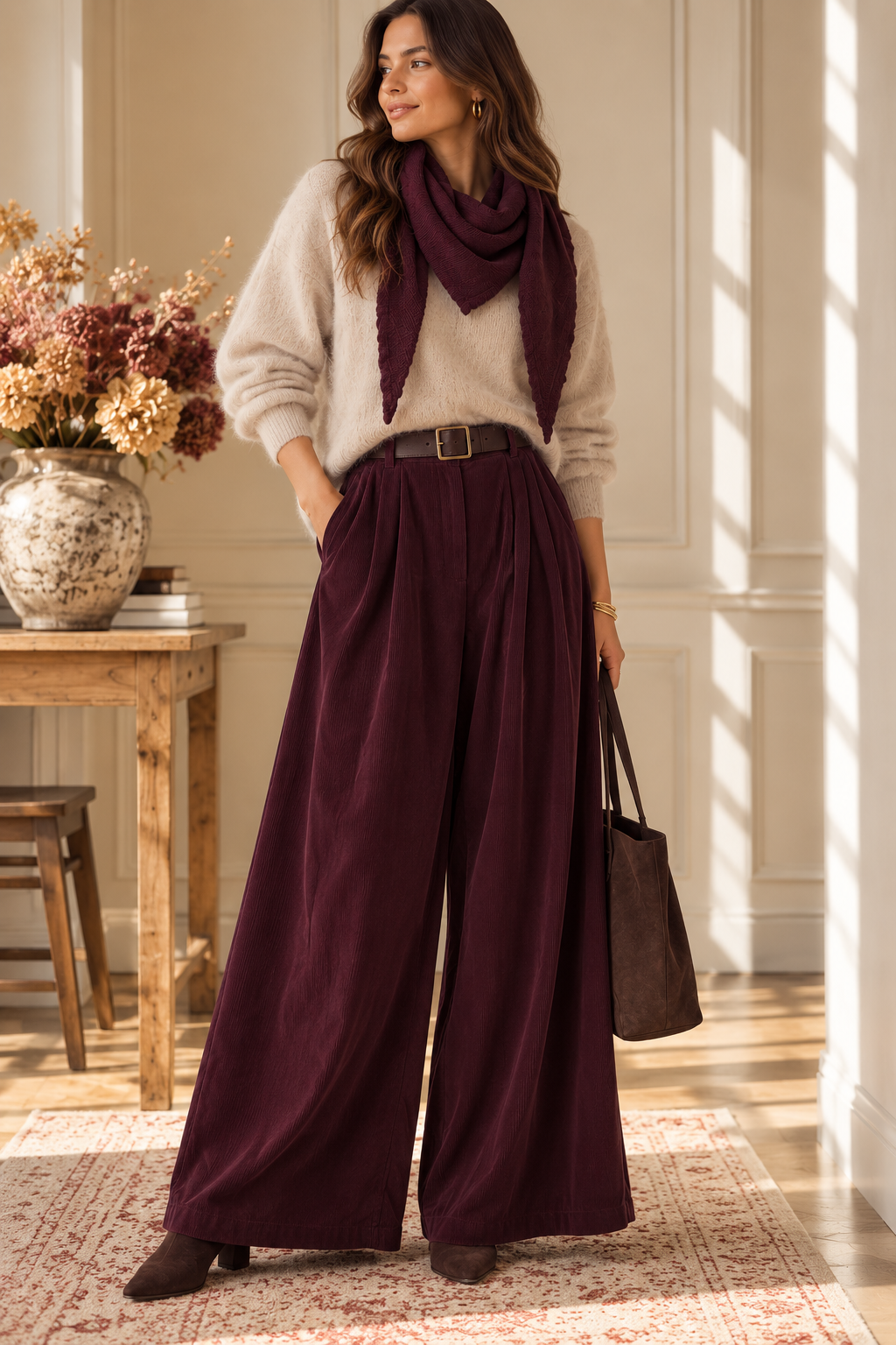 Pantalon Palazzo Bordeaux velours LOUNAE