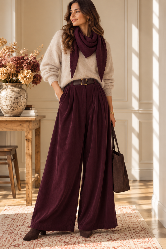 Pantalon Palazzo Bordeaux velours LOUNAE