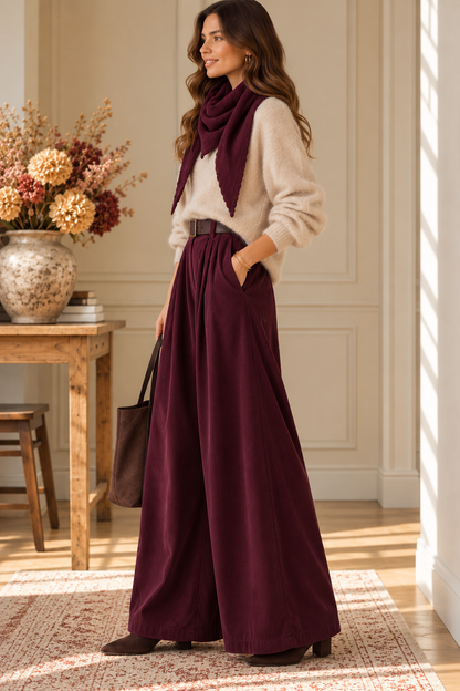 Pantalon Palazzo Bordeaux velours LOUNAE