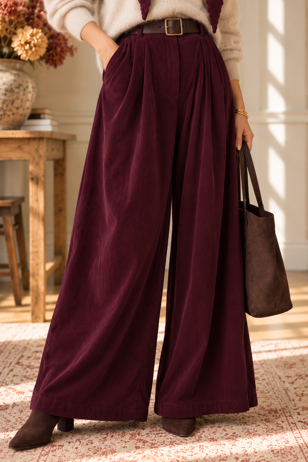 Pantalon Palazzo Bordeaux velours LOUNAE