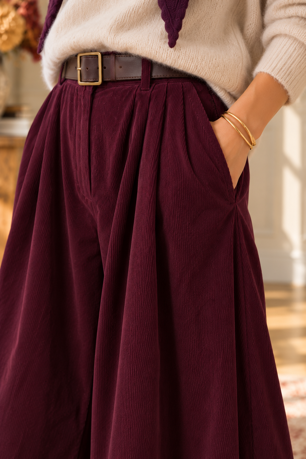 Pantalon Palazzo Bordeaux velours LOUNAE