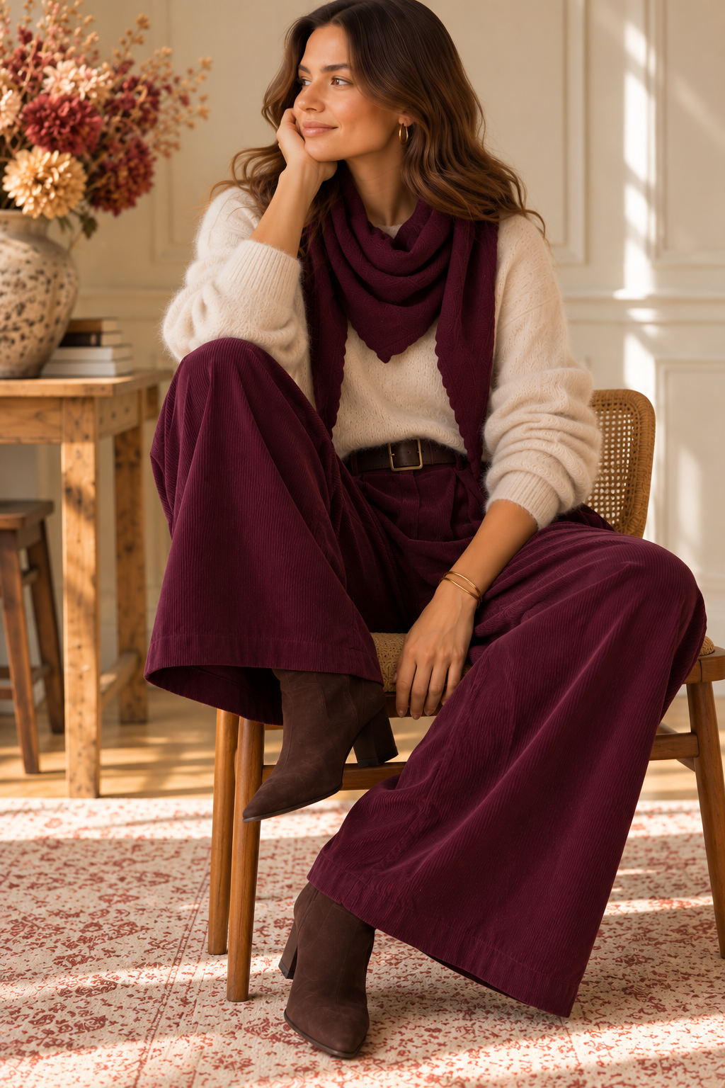 Pantalon Palazzo Bordeaux velours LOUNAE