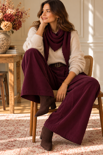 Pantalon Palazzo Bordeaux velours LOUNAE