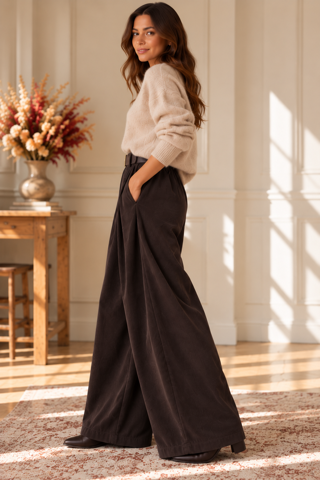 Pantalon Palazzo Chocolat velours LOUNAE