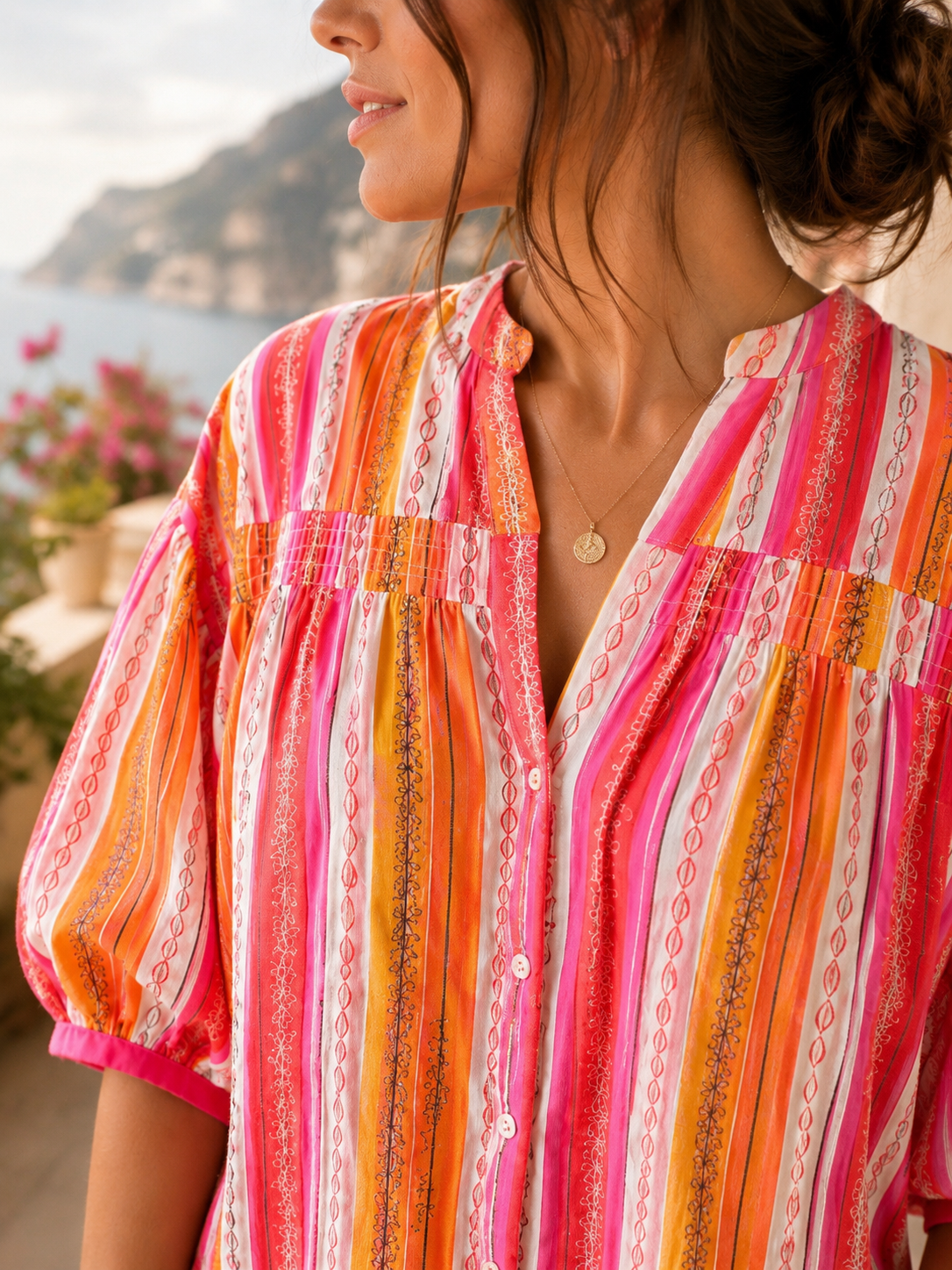 Blouse rose et orange en coton LOUNAE