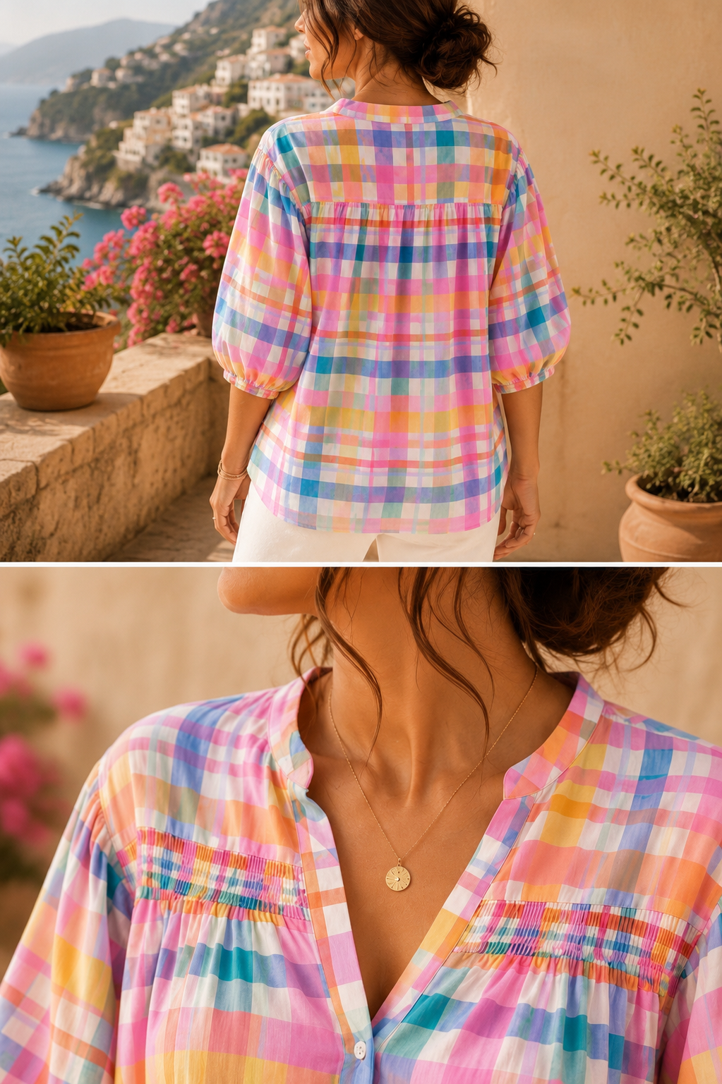 Blouse pastel à carreaux en coton LOUNAE