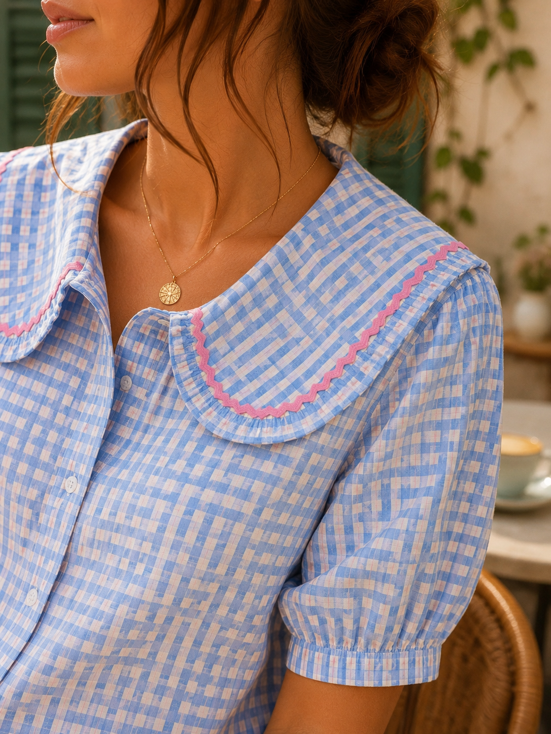 Chemise bleu et rose vichy en coton LOUNAE