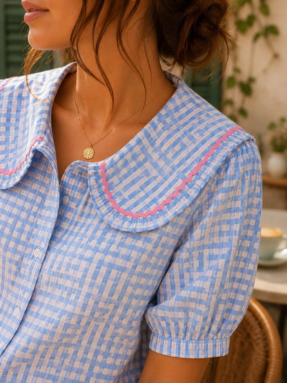 Chemise bleu et rose vichy en coton LOUNAE