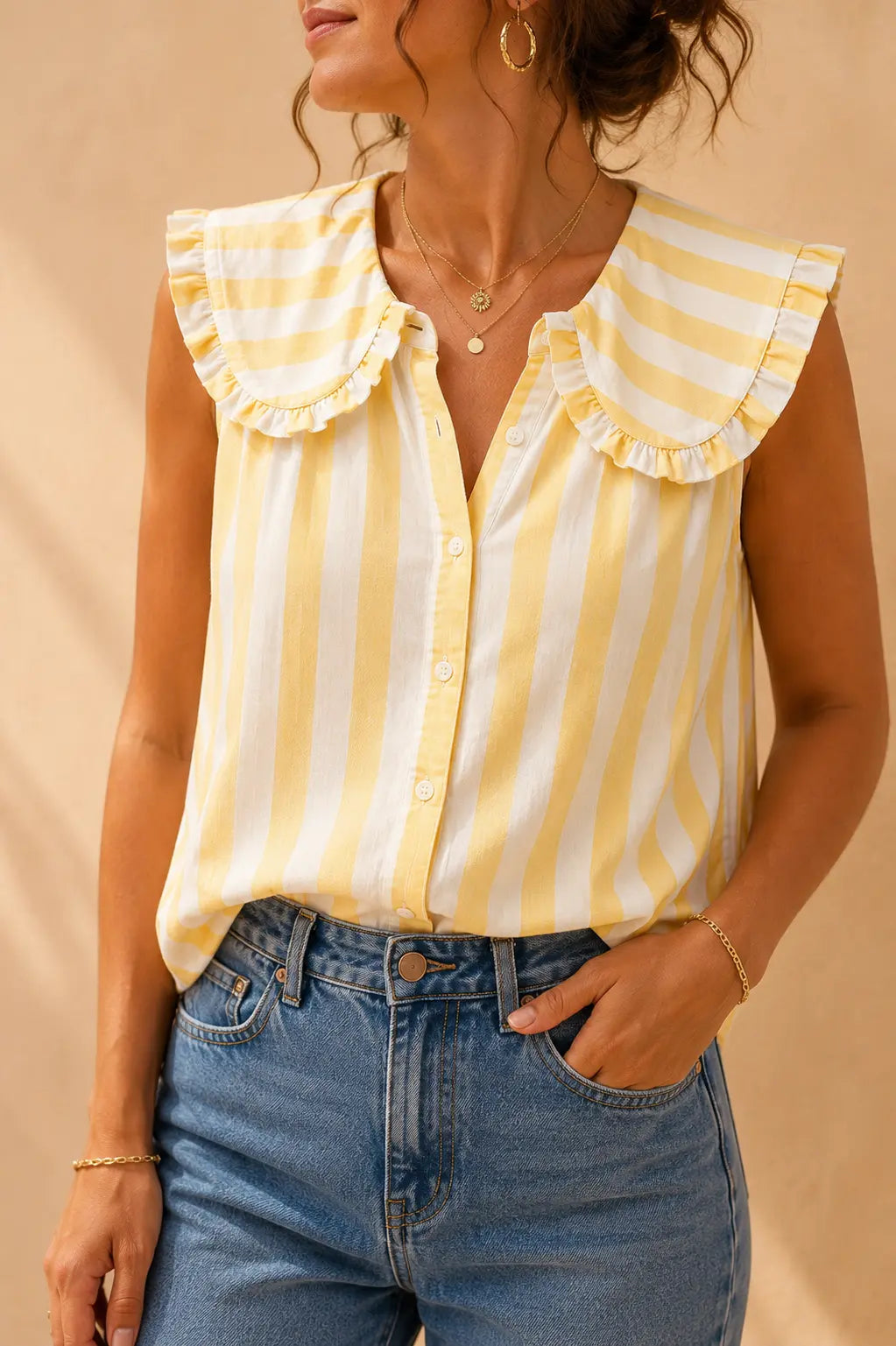 Chemise jaune et blanche en coton LOUNAE