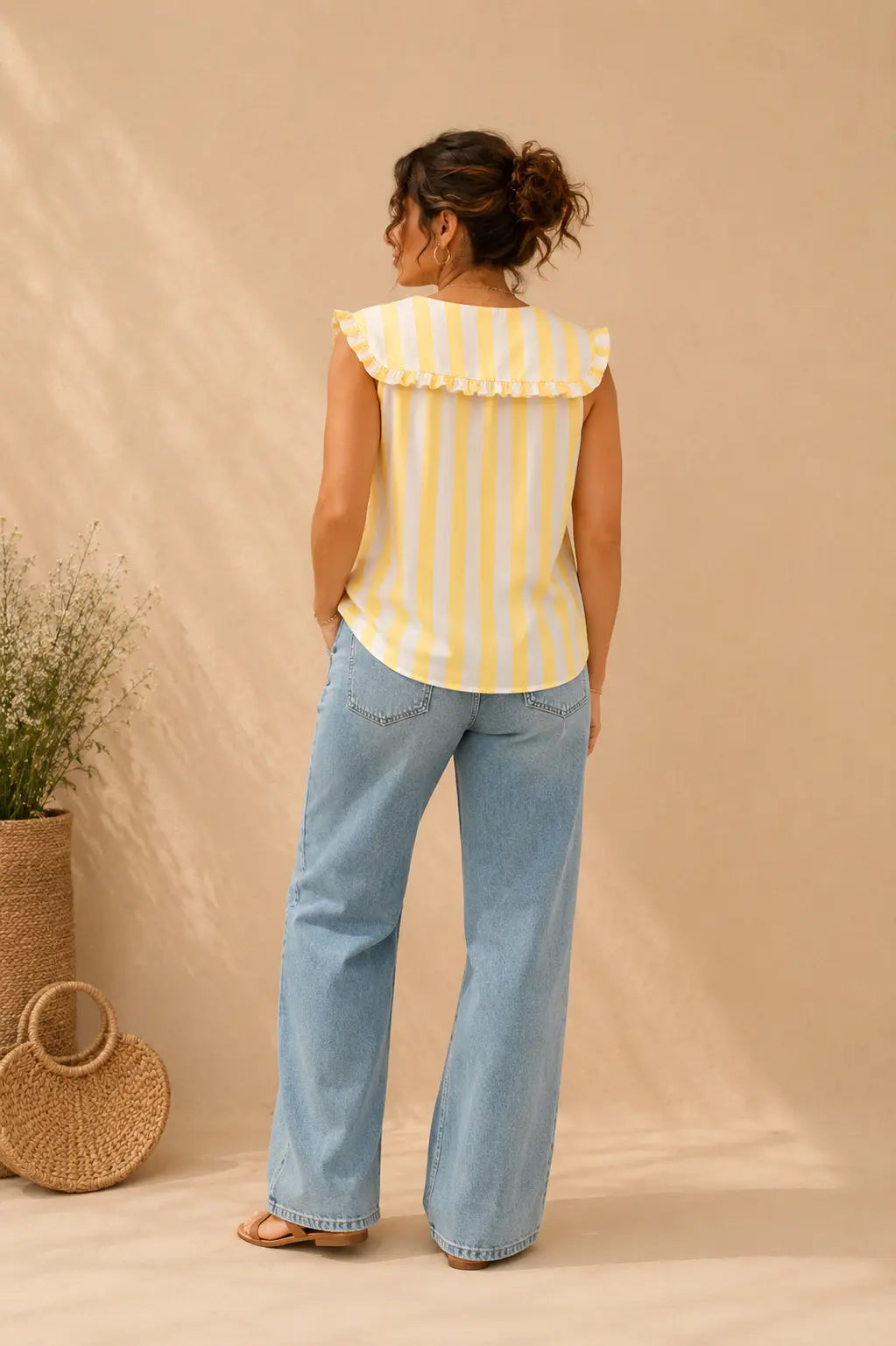 Chemise jaune et blanche en coton LOUNAE