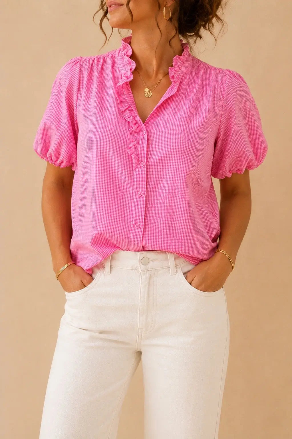 Chemise rose vichy rose en coton LOUNAE