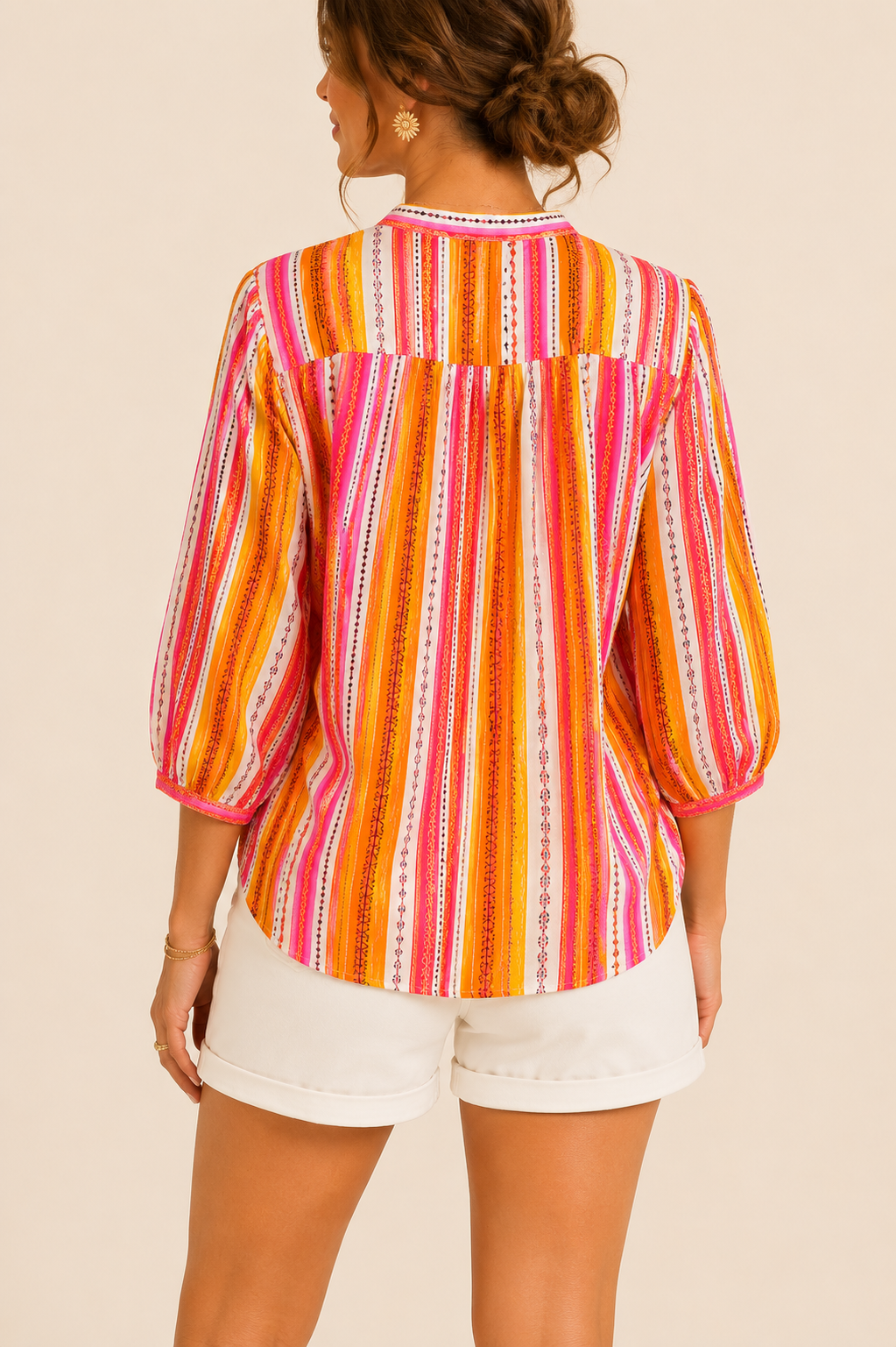 Blouse rose et orange en coton LOUNAE
