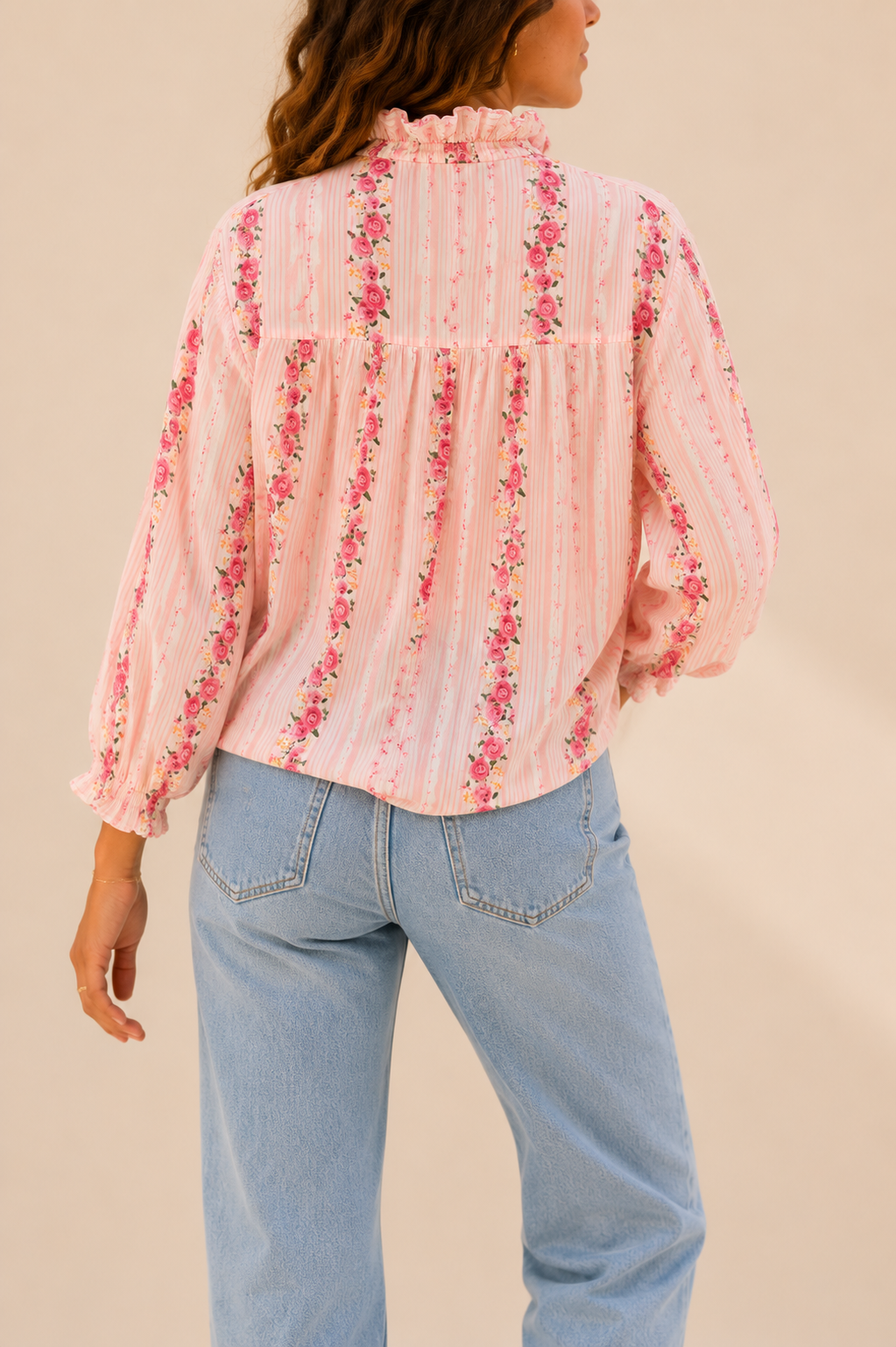 Chemise rose fleurie en coton LOUNAE