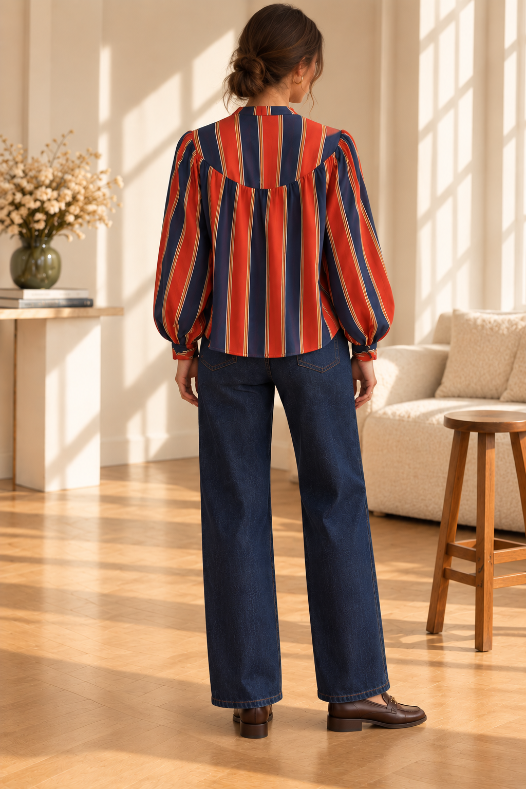 Chemise manches longues rayée orange et bleue LOUNAE