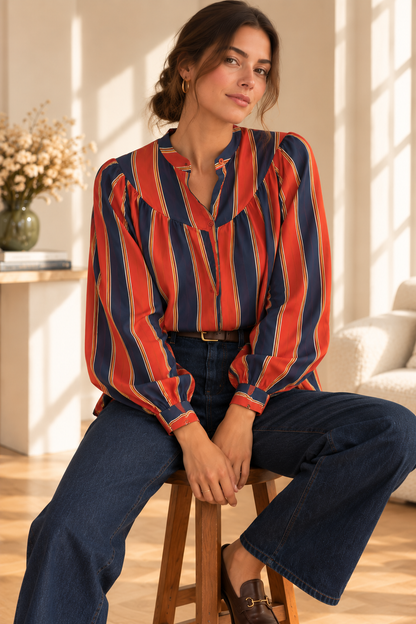 Chemise manches longues rayée orange et bleue LOUNAE