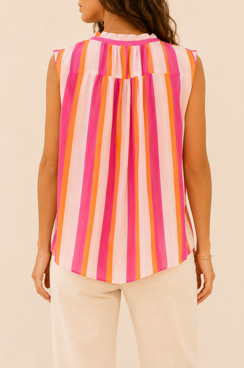 Blouse rayée rose & orange en coton LOUNAE