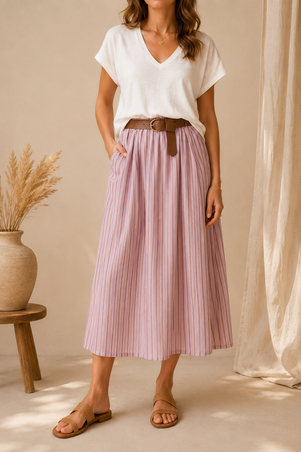 Jupe longue parme marron en coton LOUNAE