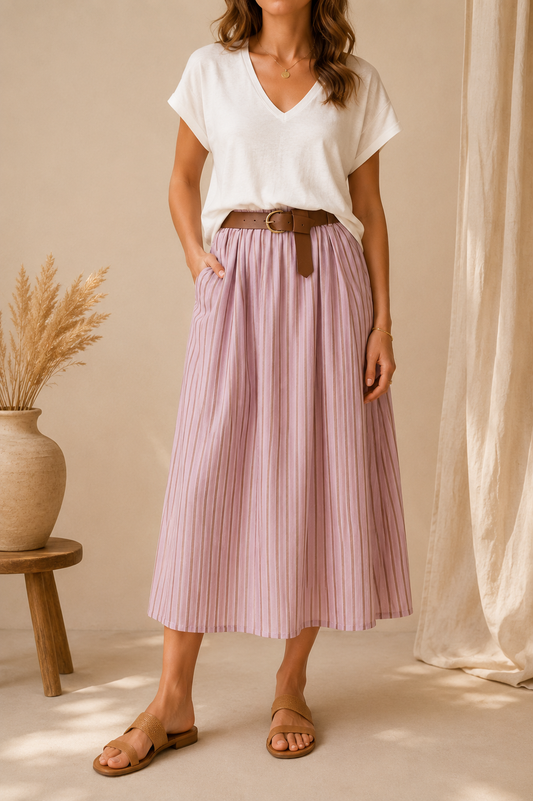 Jupe longue parme marron en coton LOUNAE