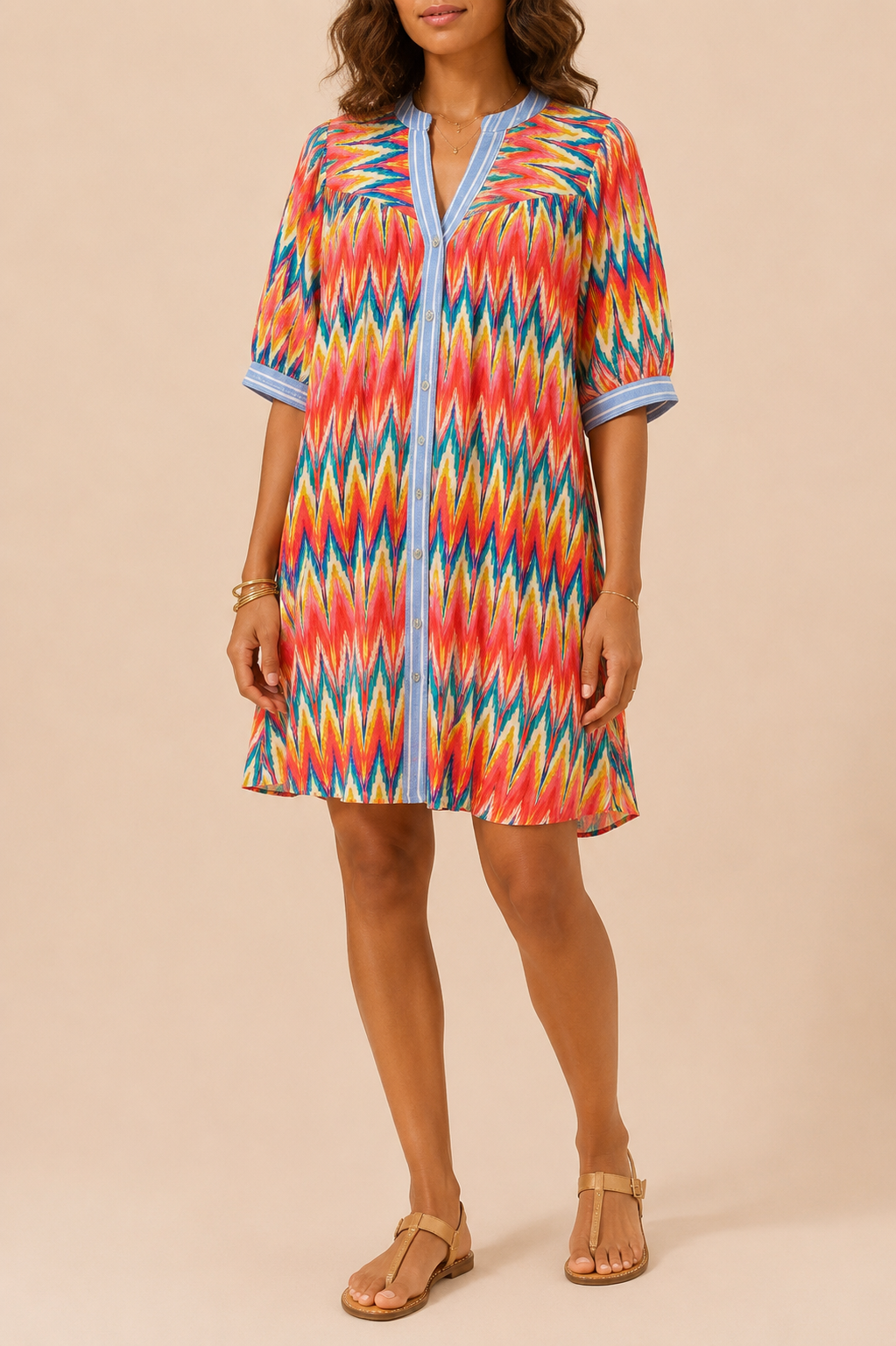 Robe imprimé et effet denim mi-longue en viscose LOUNAE