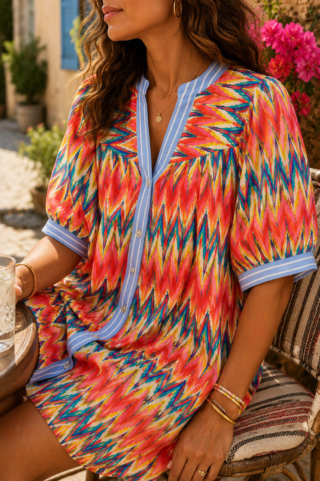 Robe imprimé et effet denim mi-longue en viscose LOUNAE
