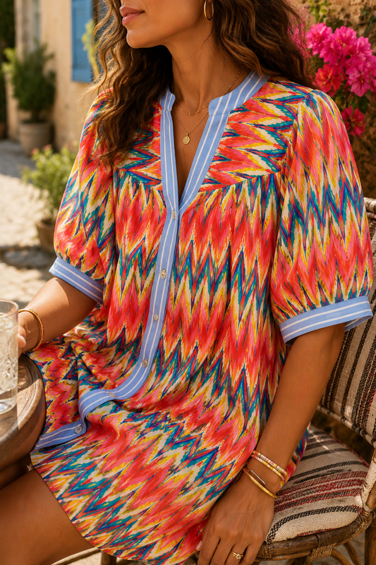 Robe imprimé et effet denim mi-longue en viscose LOUNAE