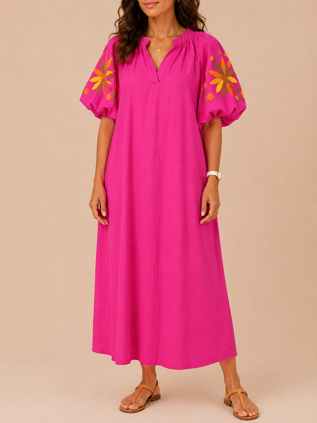 Robe longue bohème fuschia - Luizacco LOUNAE