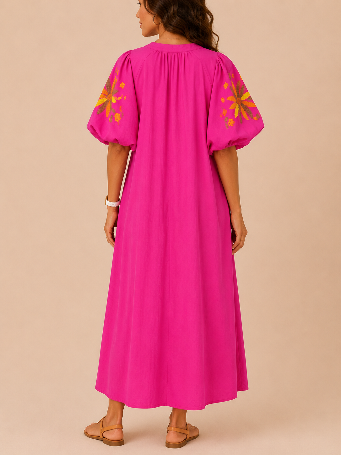 Robe longue bohème fuschia - Luizacco LOUNAE