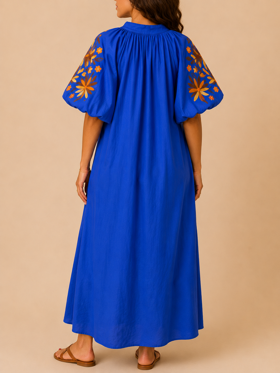 Robe longue bohème bleue  en coton LOUNAE