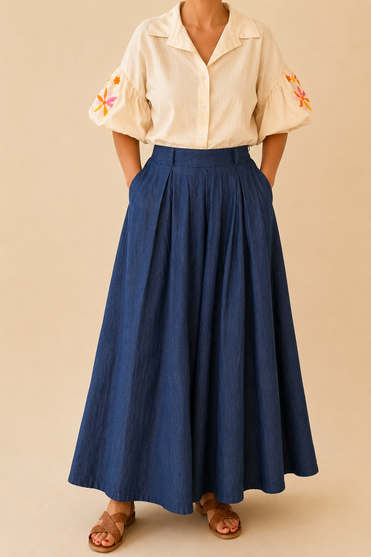 Pantalon ample bleu foncé LOUNAE