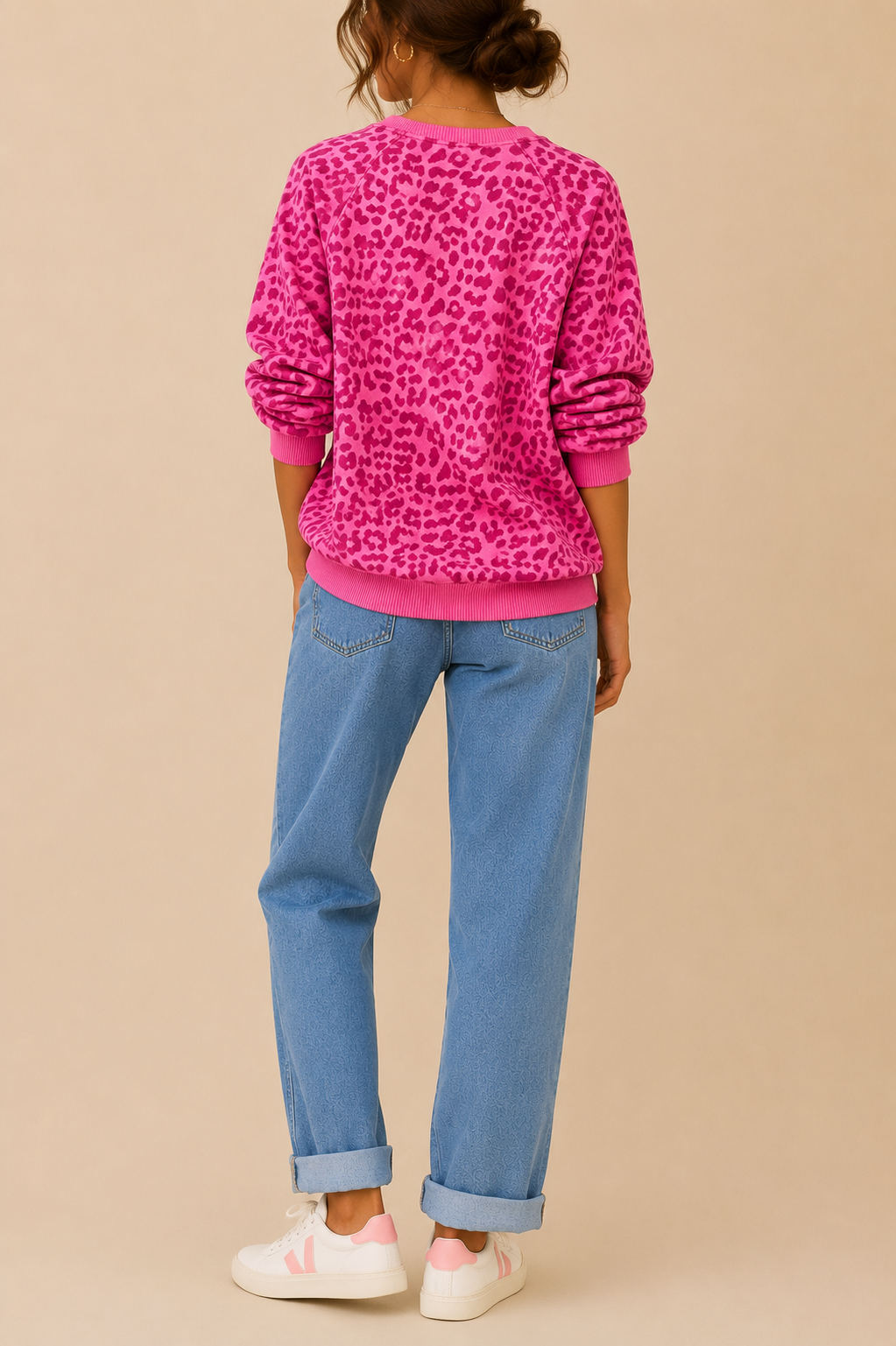 Sweat rose léopard ICONIC en coton LOUNAE