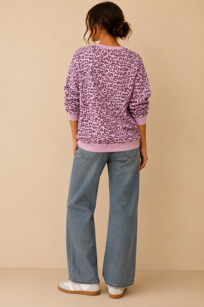 Sweat imprimé léopard rose ICONIC manches 3/4 – Taille unique LOUNAE