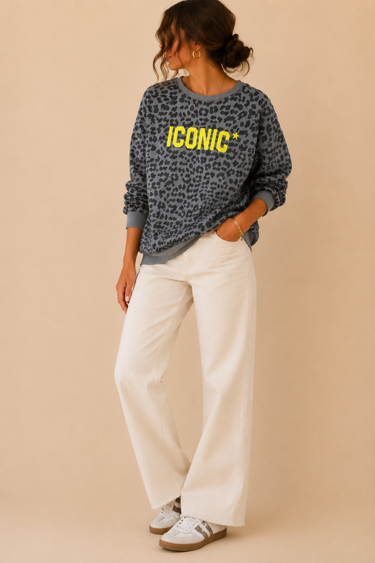 Sweat léopard gris ICONIC en coton taille unique LOUNAE