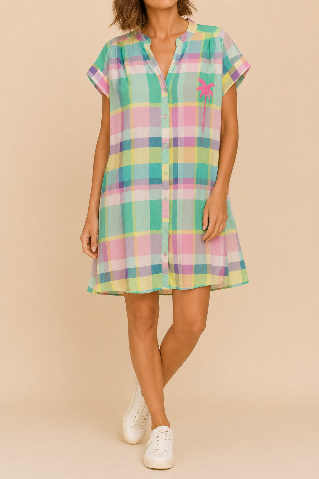 Robe chemise à carreaux pastel  en coton LOUNAE