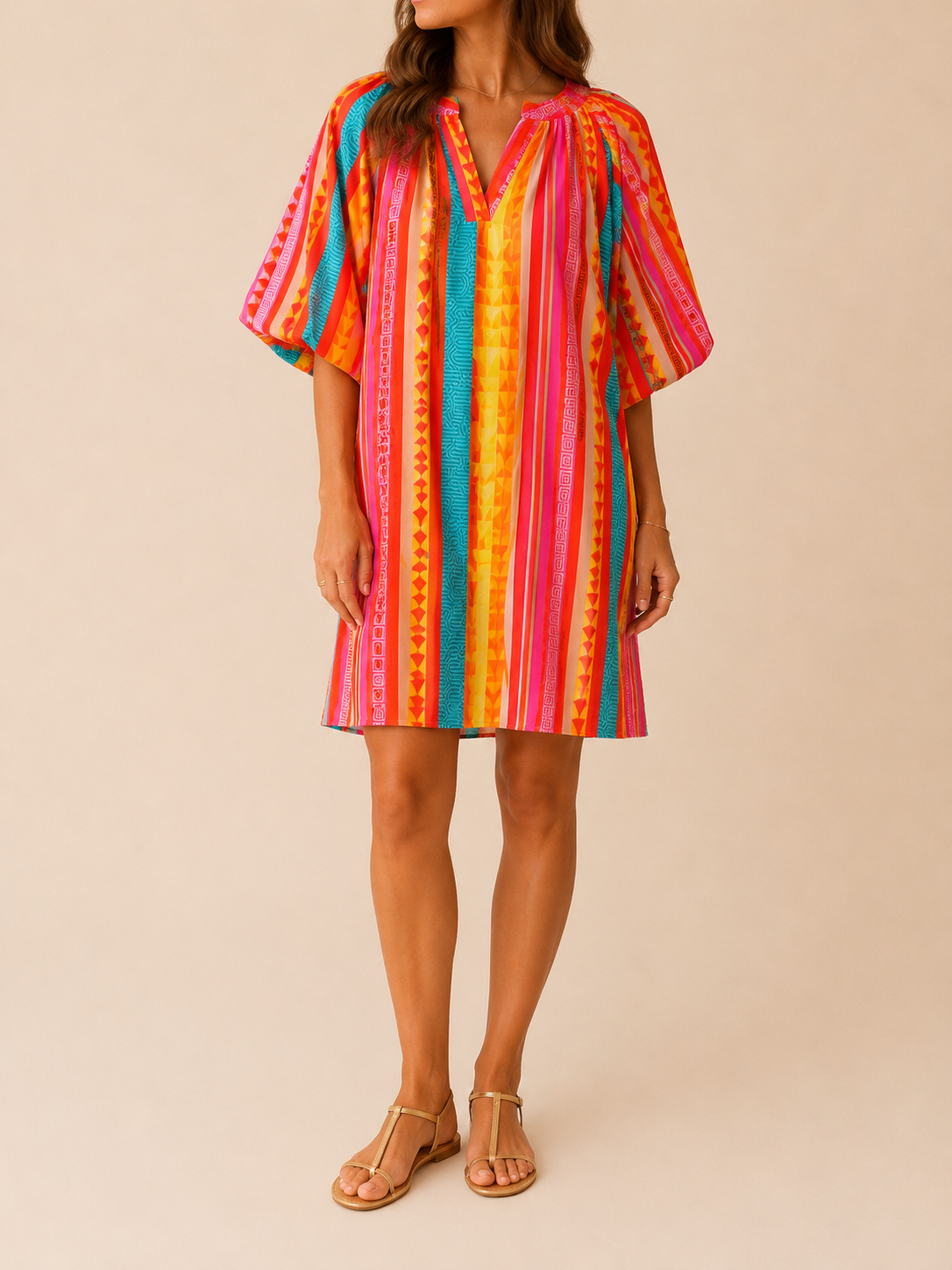 Robe mi-longue colorée manches ballon LOUNAE