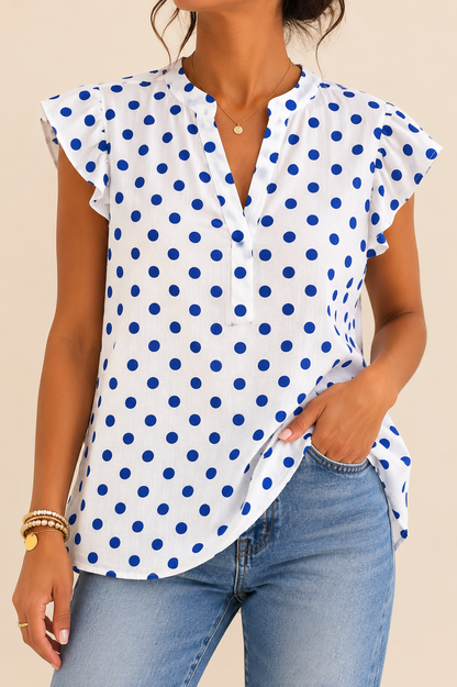 Blouse à pois bleus en viscose LOUNAE