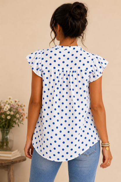 Blouse à pois bleus en viscose LOUNAE