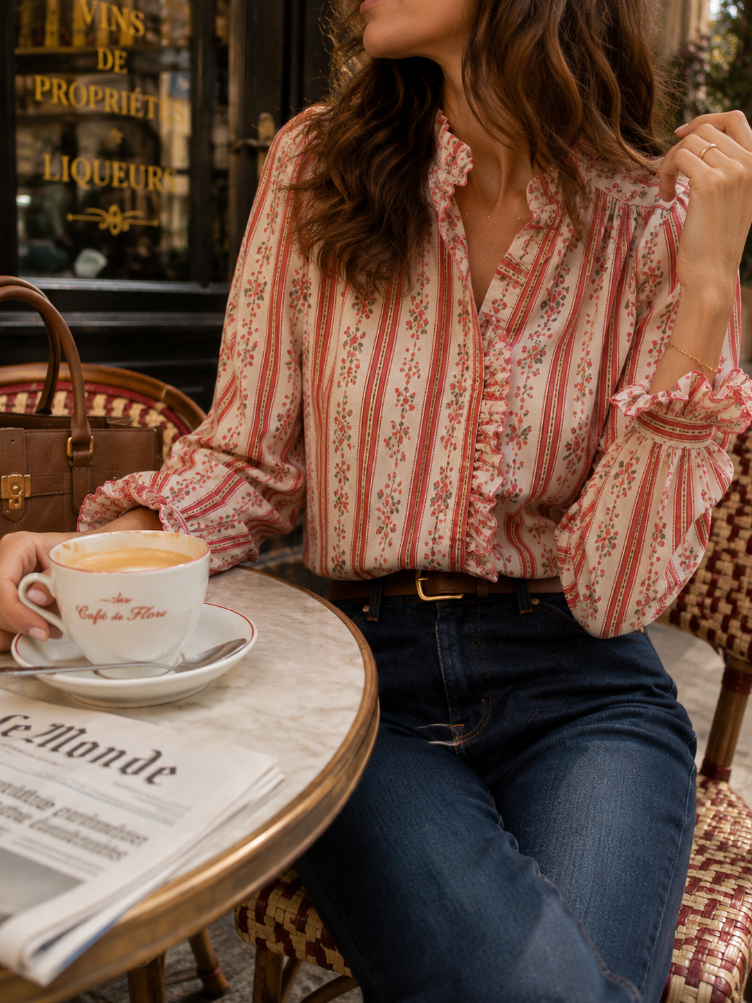 Chemise fleurie corail en coton – Charlior