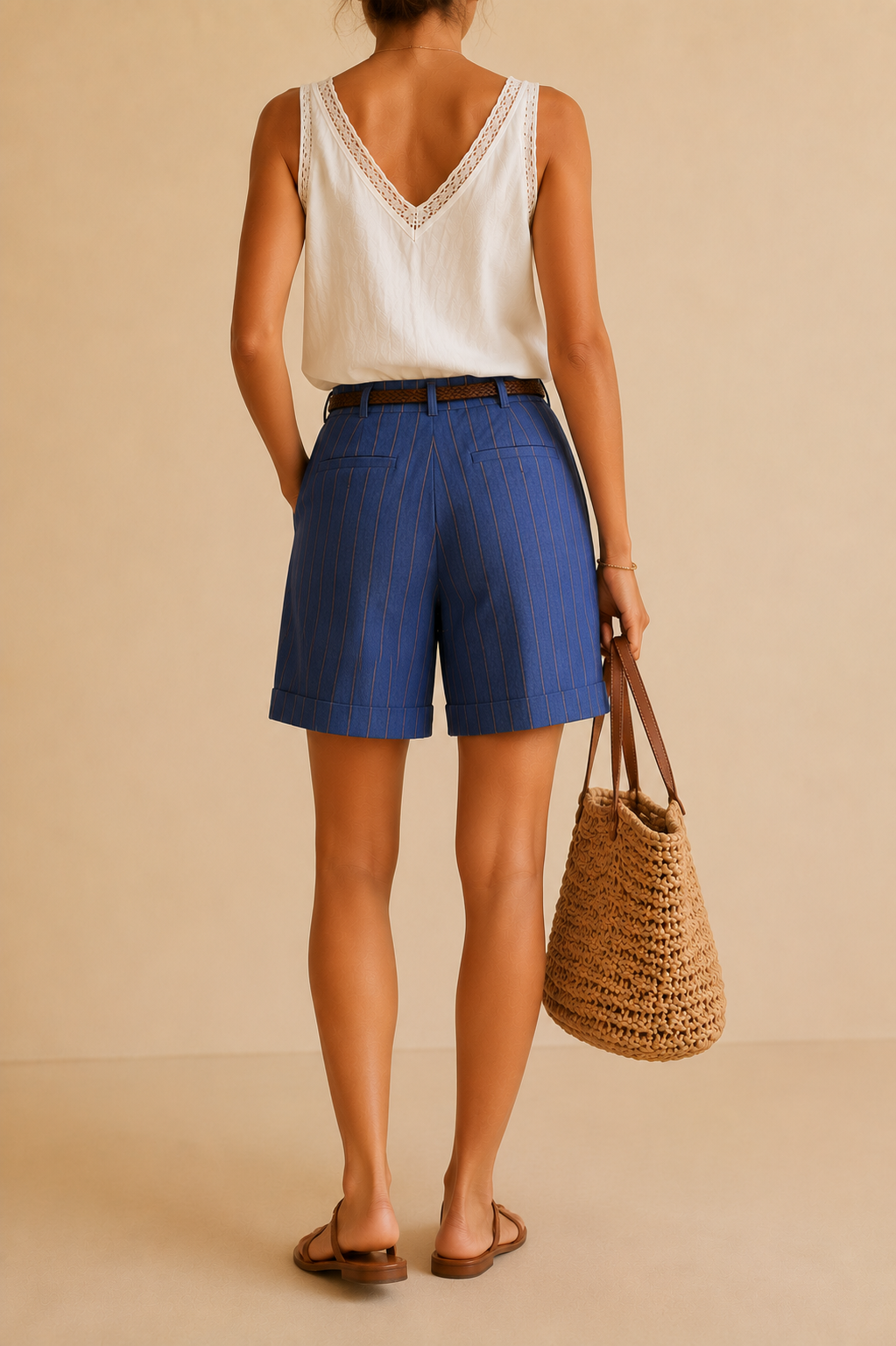 Short bleu rayé Camel - Carla Giannini LOUNAE