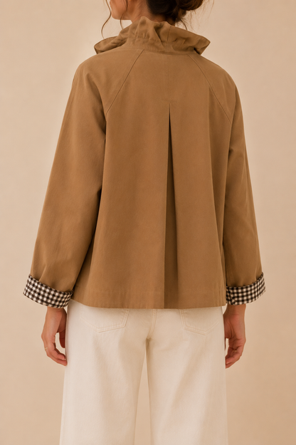 Trench court Camel carreaux en coton LOUNAE