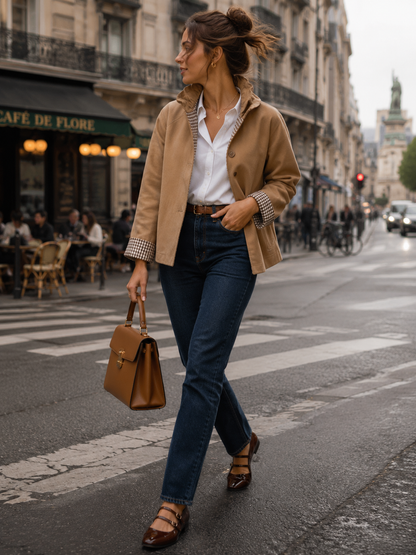 Trench court Camel carreaux en coton LOUNAE