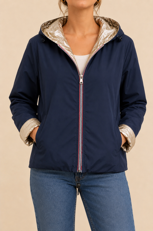 Imperméable bleu réversible mi-saison en polyamide LOUNAE