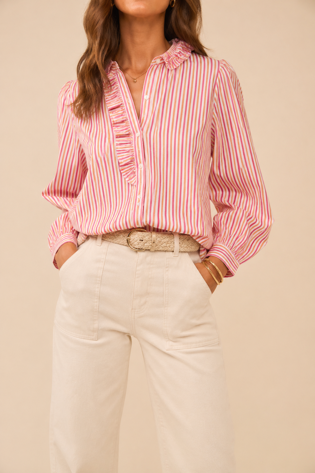Chemise Camel rose blanche coton