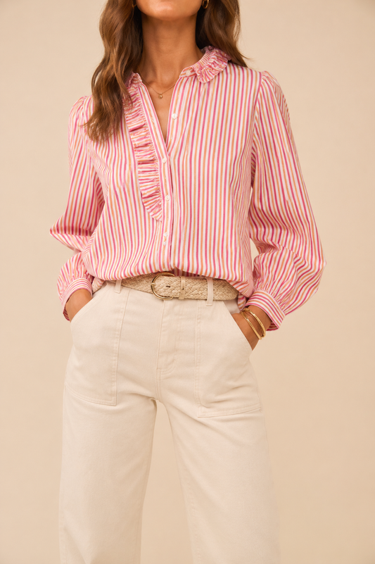 Chemise Camel rose blanche en coton LOUNAE